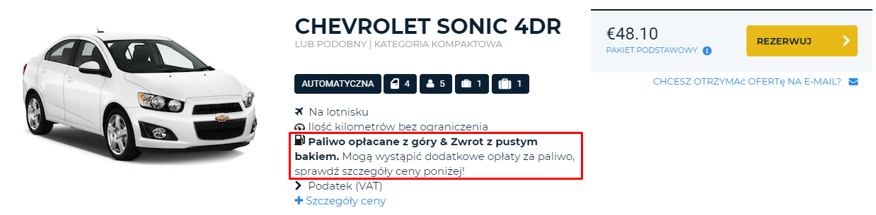 Odbiór z pełnym bakiem - zwrot z pustym bakiem