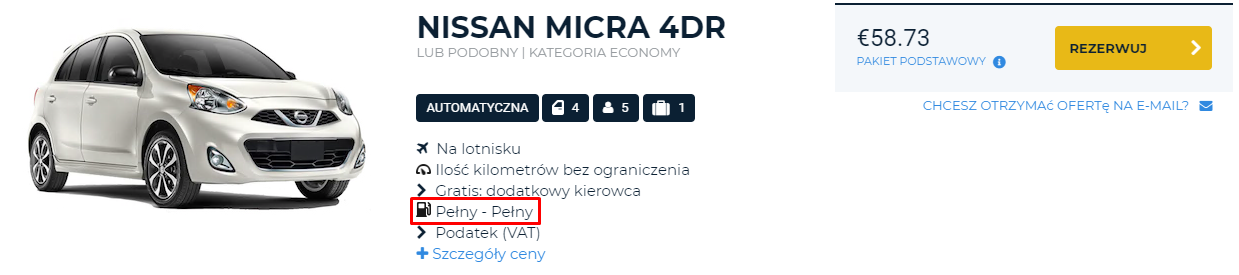 Odbiór z pełnym bakiem - zwrot z pełnym bakie