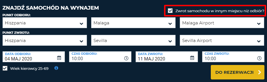 Oferty wynajmu aut w jedną stronę